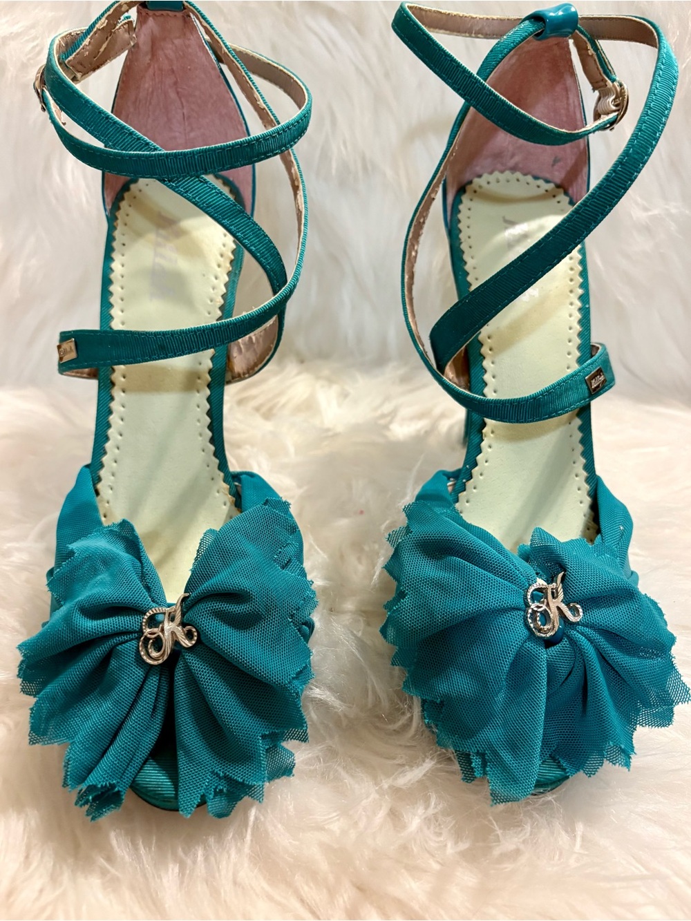 Teal Bow Ankle-Strap Sandals for Women